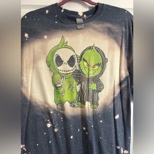 Women's Graphic Tee with Cartoon Characters - Green and Black